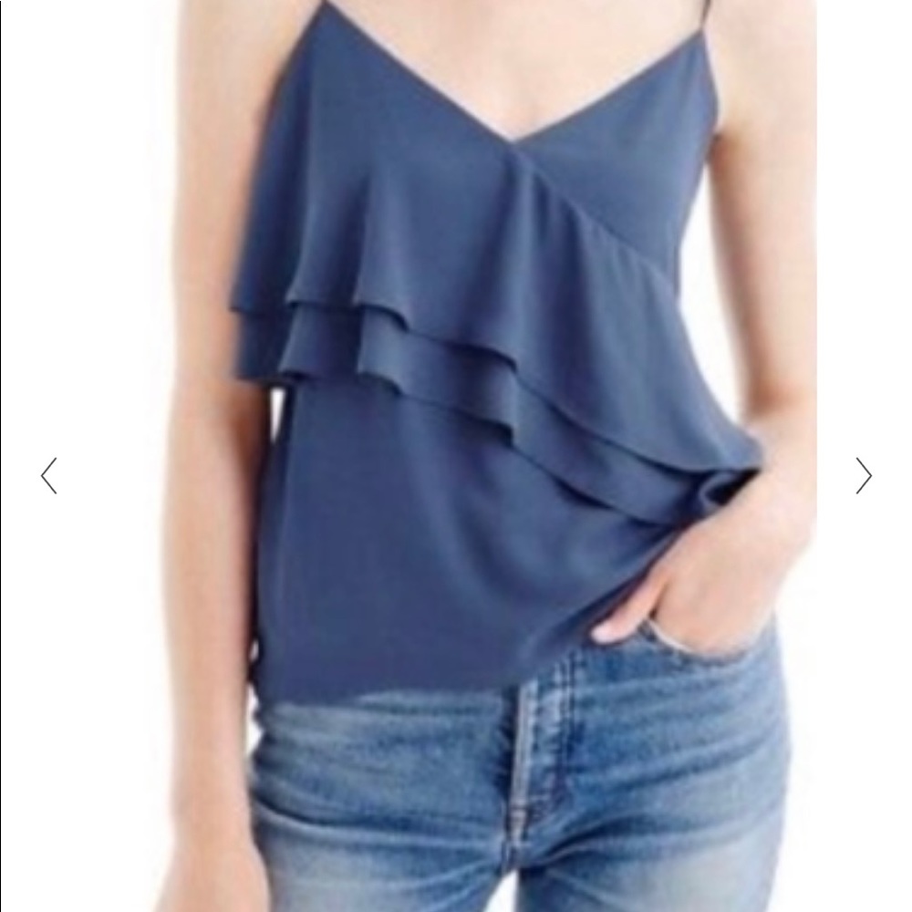 J Crew Drapey Ruffle Cami Tank Cool Shadow Blue Size 2   G8250
